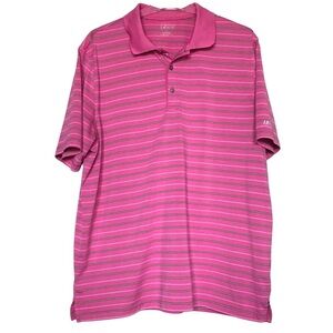 Izod XL golf performance polo short sleeve shirt‎ in pink with stripe